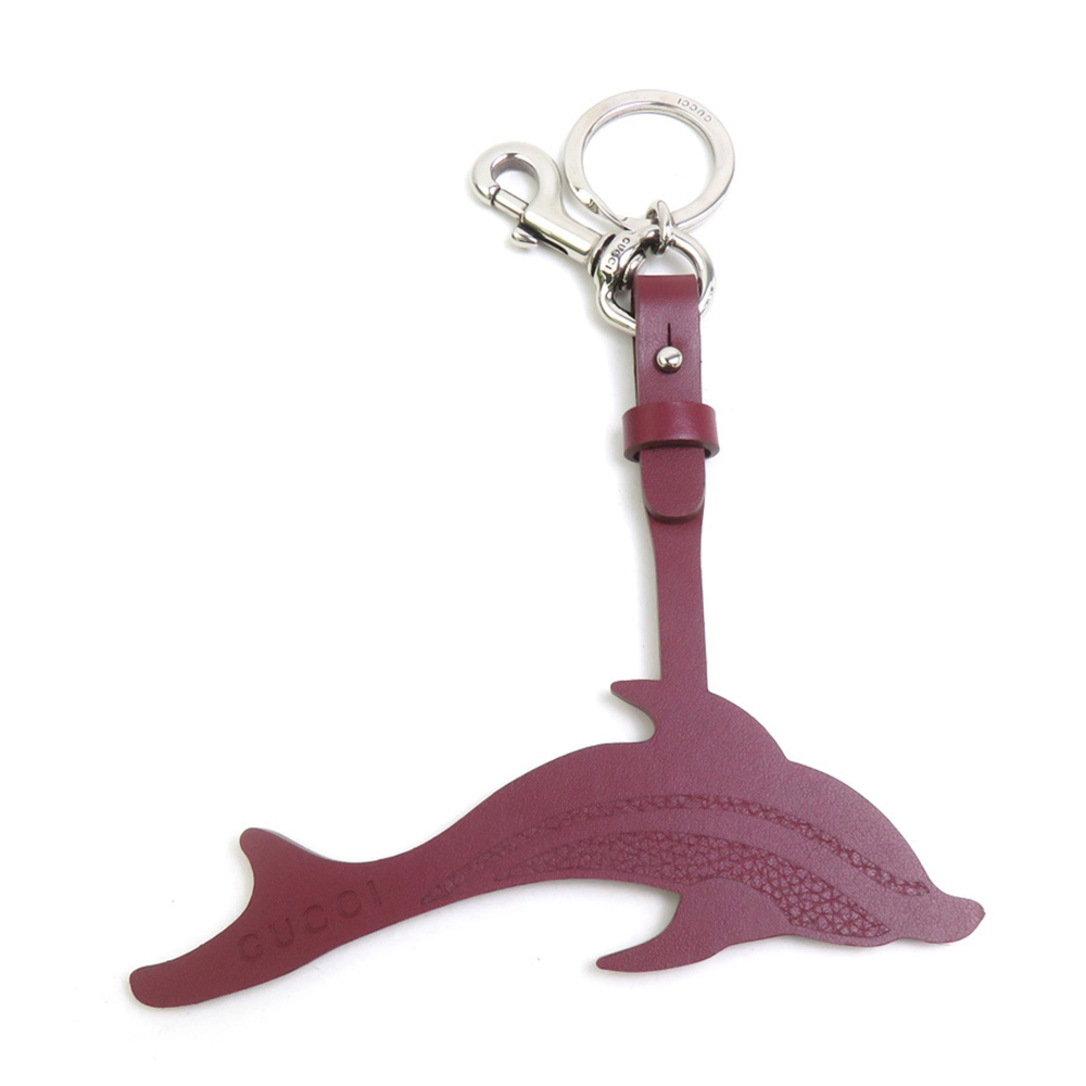 Gucci Charm Keyring Dolphin Leather Metal Burgundy Silver Women's e62248k